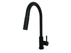 RV Kitchen Faucet, Metal Single Lever Gooseneck Spout with Pulldown Sprayer & Magnetic Catch & Deckplate, Black Matte